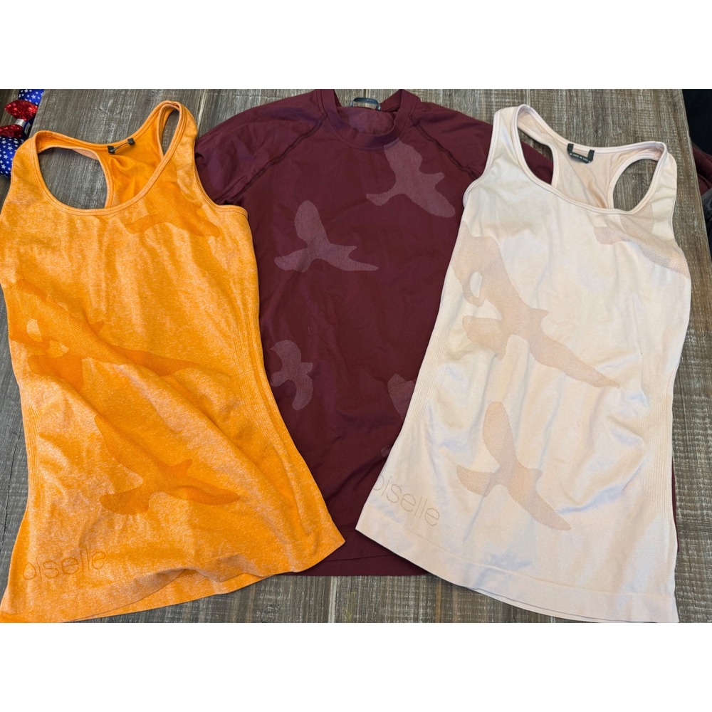 Oiselle Flyout Activewear Bundle 3pc XS Orange Pink Maroon Tank Long Sleeve Top